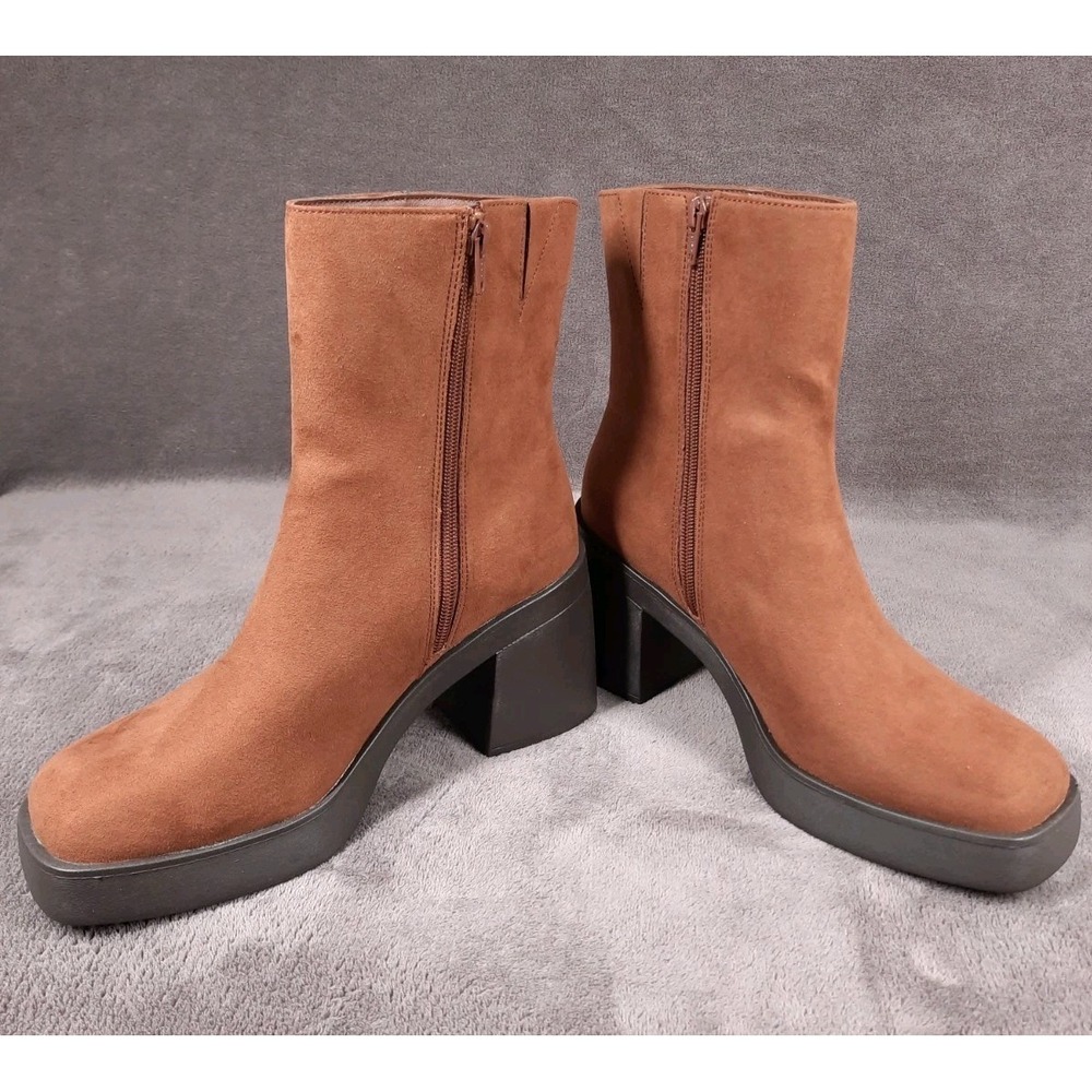 SUN STONE Womens TIANNAA Faux Suede Square Toe Booties | Brown | 9 Medium - Picture 3 of 7